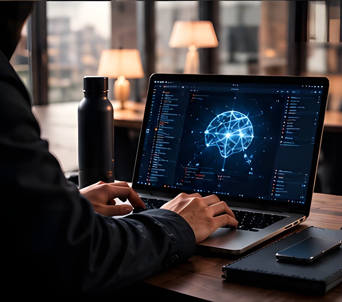 Persona trabajando con inteligencia artificial en un portátil